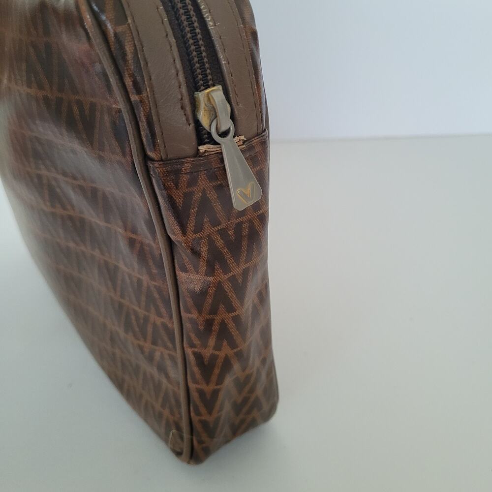 Mario Valentino Bag Clutch Unisex Vintage Pouch Zip Italian Brown Logo Handbag - Picture 6 of 12